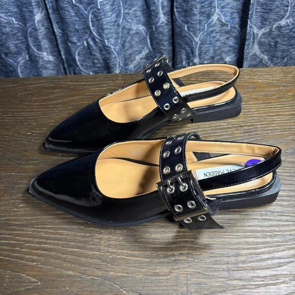 Steve Madden Black Faux Pattent Leather Mary Jane Shoes nwt 8.5 women’s - Picture 1 of 7